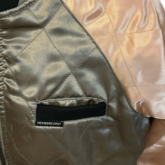 Members Only Bomber Jacket Green Peach Satin Reversible Full Zip - Picture 10 of 14